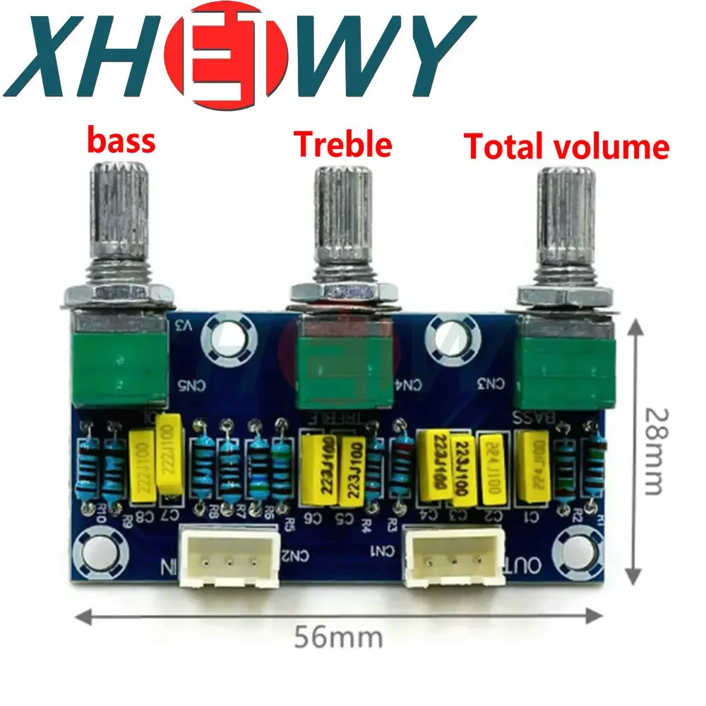 Placa de tono pasivo XH-M802, módulo de potencia preamplificador amplificador, ajuste de sonido bajo y alto, placa PCB electrónica electrónica Diy