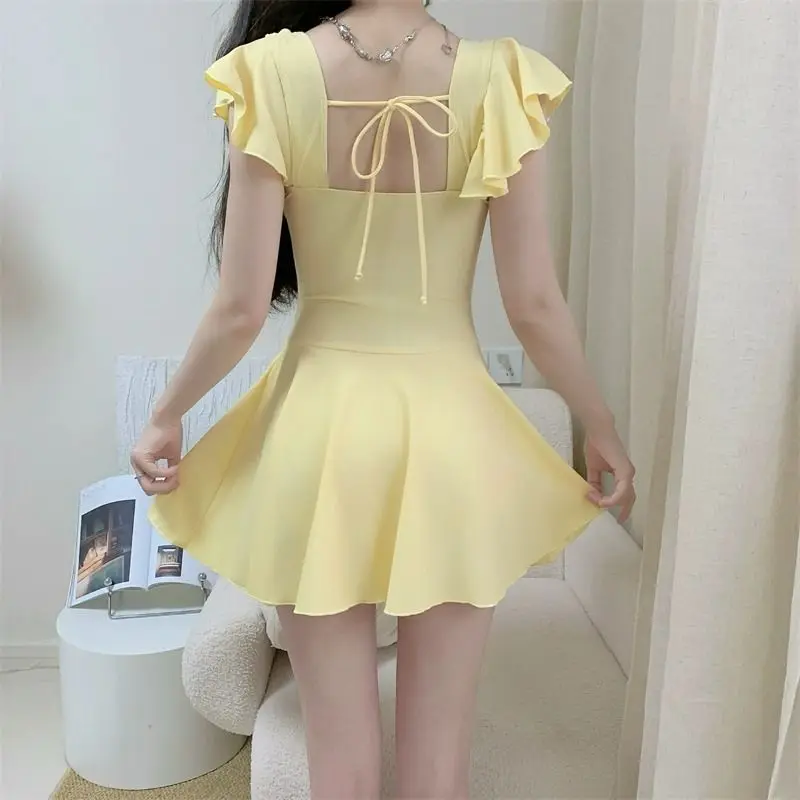 2026 New Arrival Women Swimsuit Short Sleeve Slimming Tummy Control Bathing Suit Built in Bra Solid Color Open Back Beachwear
