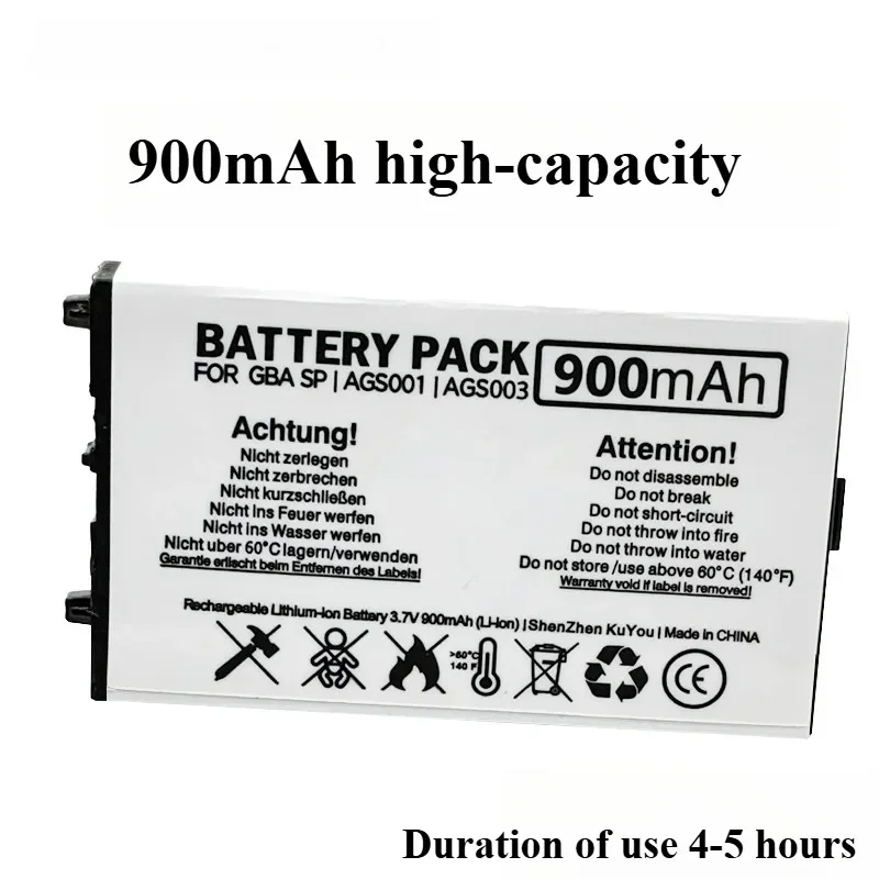 Batería superior GBA SP 900mAh para Nintendo GBA SP/Gameboy Advance GBA SP/Game Boy Advance SP (GBA)/GBASP baterías Ags-003