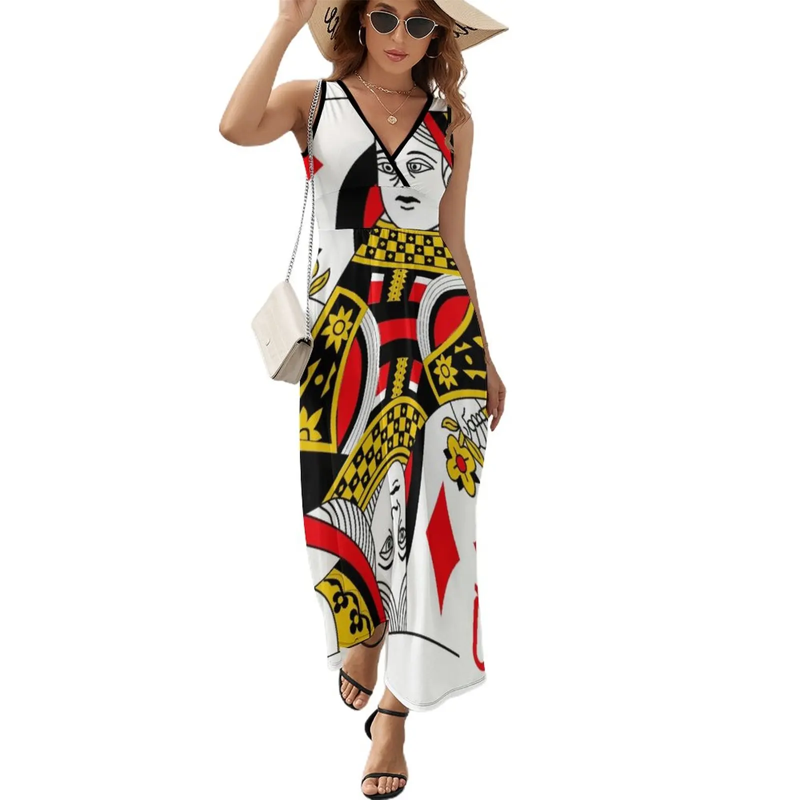 

Queen of Diamonds Classic Card Deck Casino Poker Q Diamonds Sleeveless Dress ladies dresses for women 2023 summer women's suit