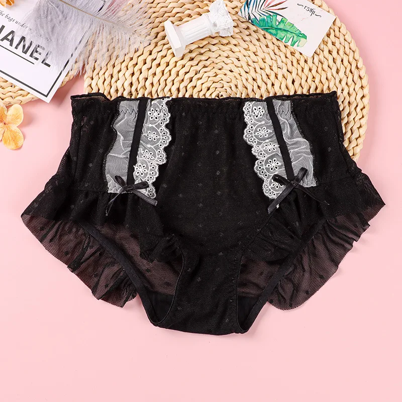 ملابس داخلية نسائية جديدة سراويل دانتيل جذابة على شكل ورقة اللوتس شورت آمن بخصر مرتفع لبطن البطن ملابس داخلية نسائية مثيرة على شكل فيونكة مزودة بفتحات تهوية #3