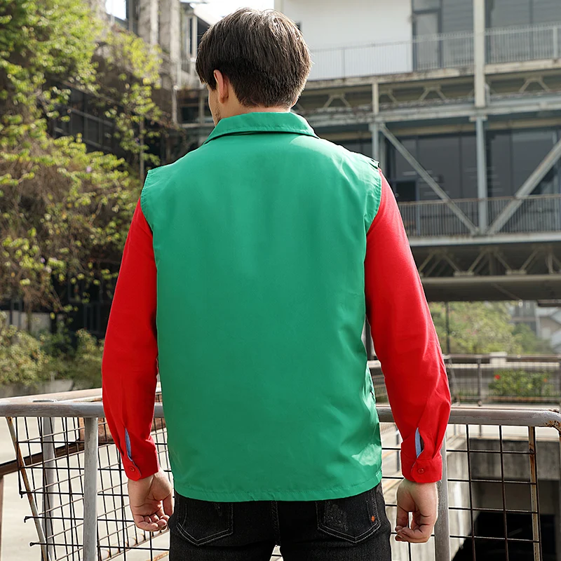 100% Poliester Logo Kustom Ritsleting Kargo Rompi Memancing Gunung Pria Relawan Rompi Kelompok Seragam Bernapas Mantel Tahan Angin