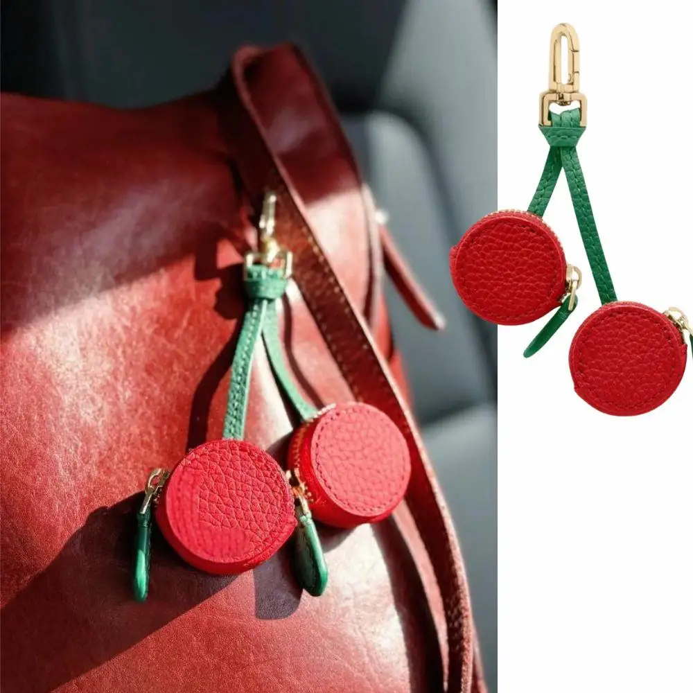 

Creative Bag Keychain Pendant Cherry Fruit Shape Portable Sweet Pu Coin Purse Bag Charms For Women Mini Pouch Birthday Gifts Ins