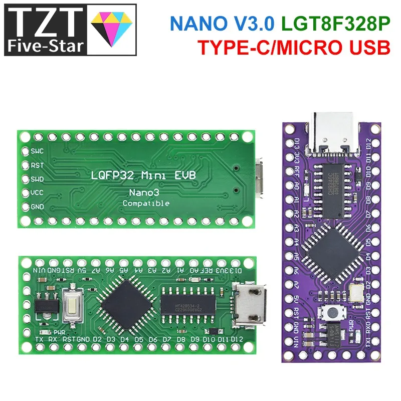 LGT8F328P-LQFP32 MiniEVB TYPE-C MICRO USB Compatible With ATMEGA328 Nano V3.0 LGT8F328P CH9340C / HT42B534-1 SOP16 For Arduino