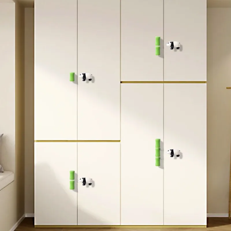 Ceramic drawer handles for ceramic wardrobe, panda-shaped bamboo single-hole closet door handles