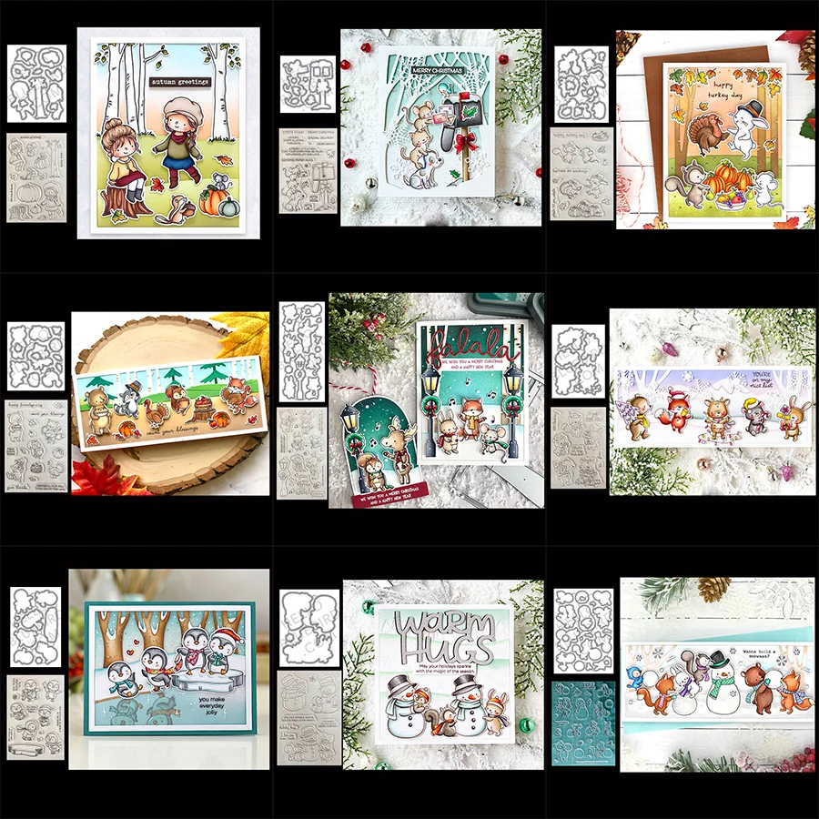 

Autumn and Winter Animals Life Metal Cutting Dies Clear Stamp for DIY Scrapbooking Photo Album Decorative Embossing Paper Cards