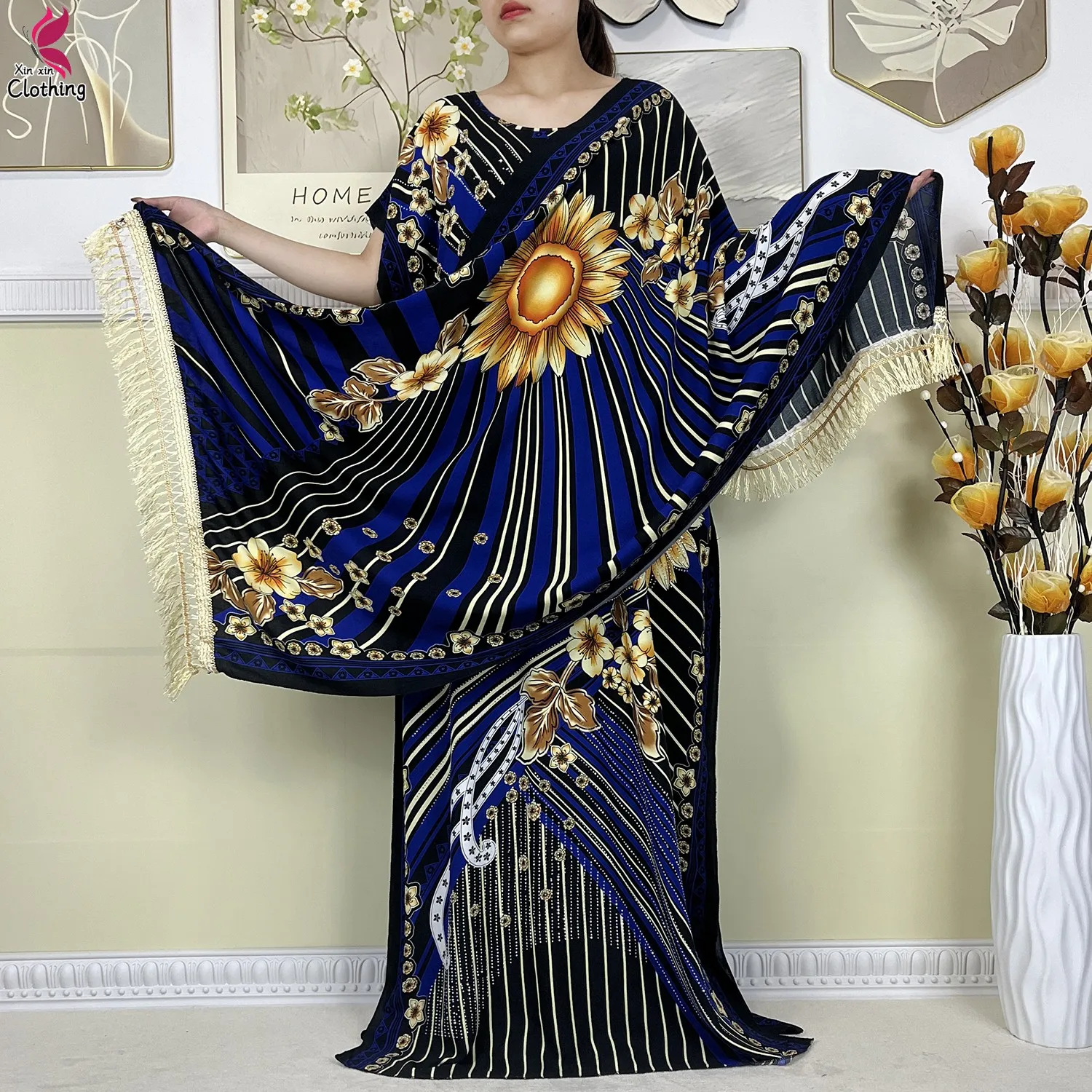 Novo dubai festa à noite senhora vestido com lenço grande floral impressão algodão africano dashiki mulher manga curta maxi islam solto abaya