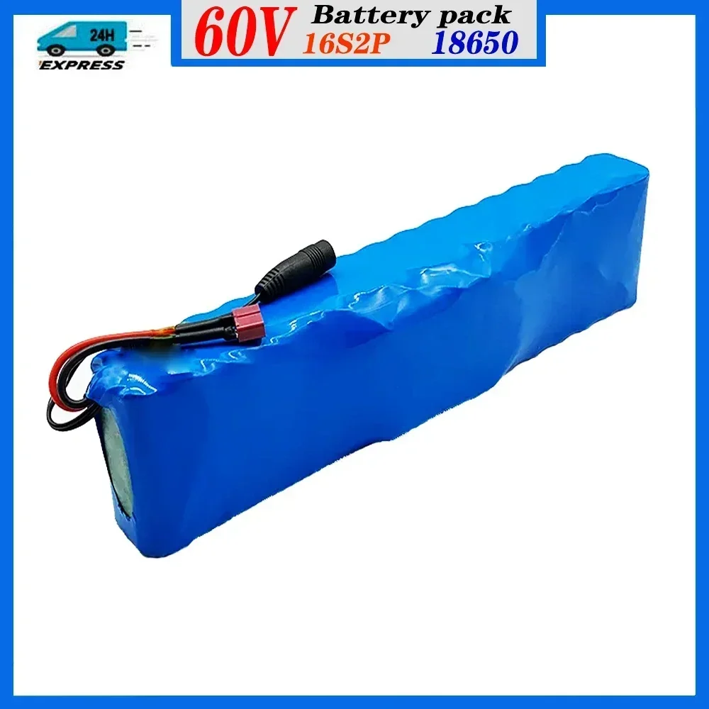 60V 16S2P 48000mah 18650 Lithium Ion Battery Pack 67.2V for Electric Bike Scooter Scooter Kids Car Built In 1000 Watt Bms