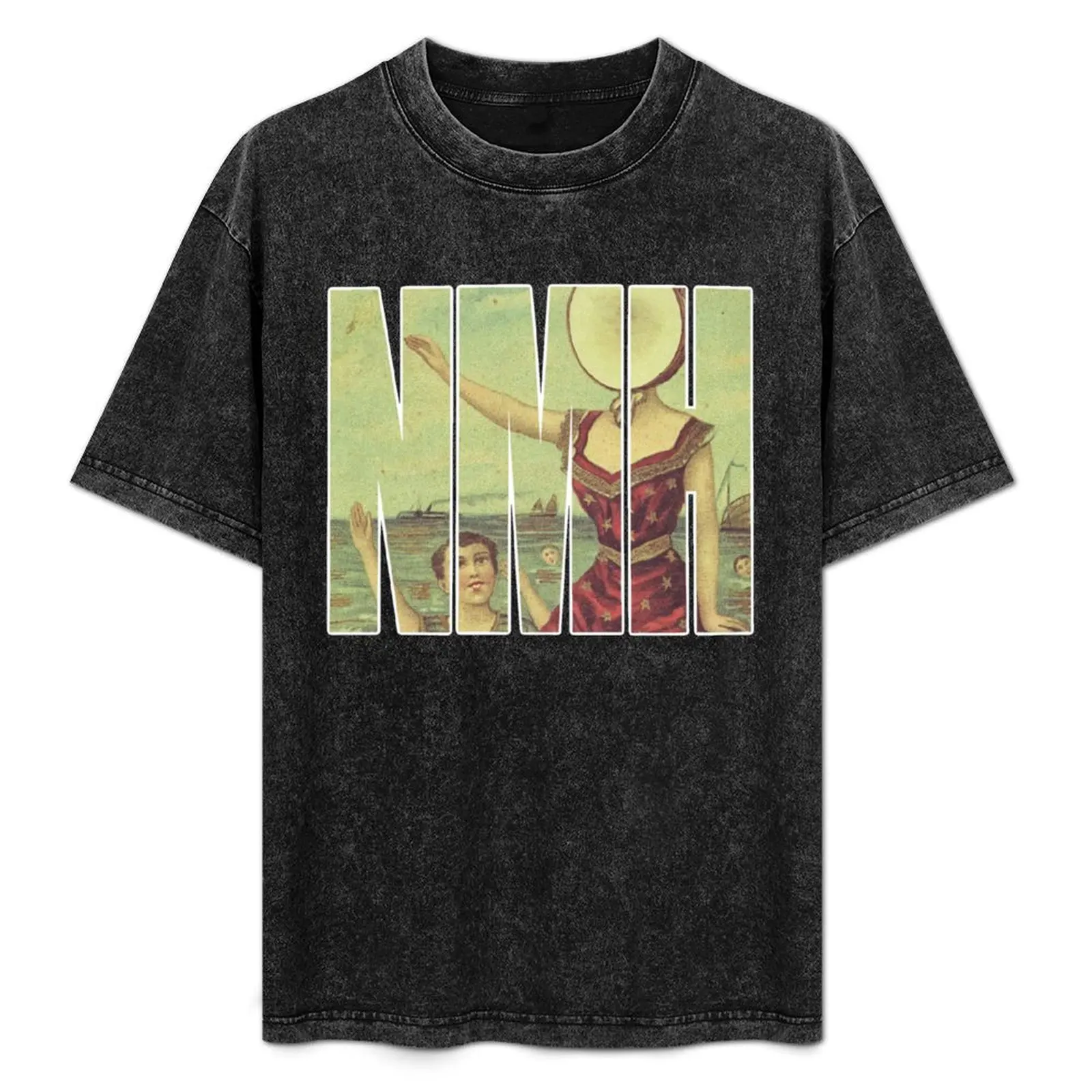 Neutral Milk Hotel-Camiseta con contorno blanco, tops bonitos, camiseta gráfica vintage, camiseta de verano de peso pesado para hombre