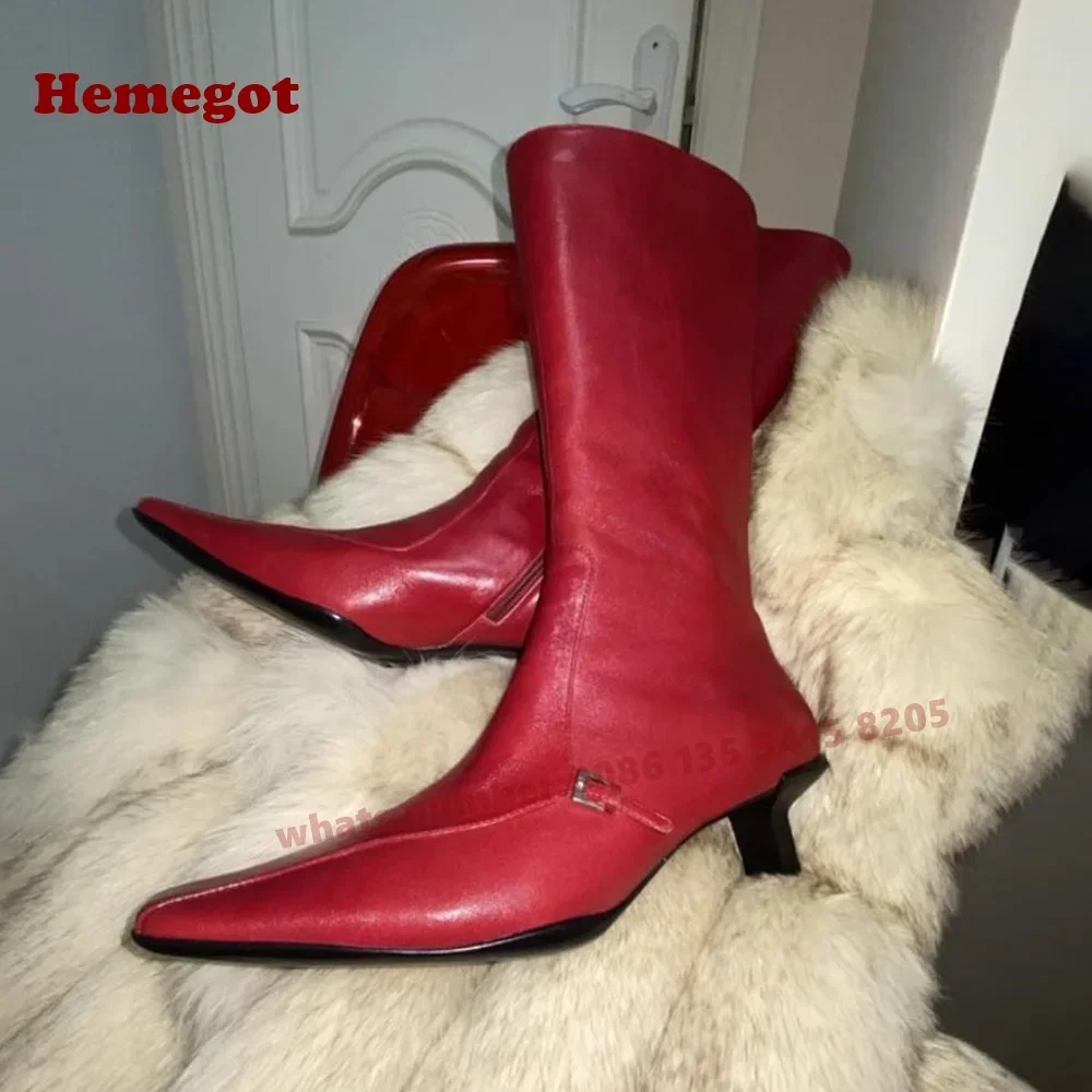 

Burgundy Retro Kitten Heels Knee High Boots Side Zipper Square Toe Women's Long Boots Winter Western Cowboy Boots Solid Leather