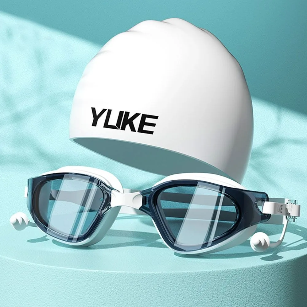 

Anti-fog Adult Swimming Goggles Set with Nose Clip Adjustable Silicone Swim Cap Soft Waterproof Diving Eyewear Water Sports