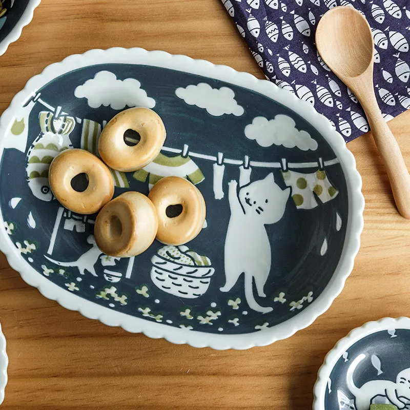 Cat Ceramic Tableware Japanese Style Cute Ceramic Plate Dessert Plate Cake Plate Kitchen Accessories Dinner Plates