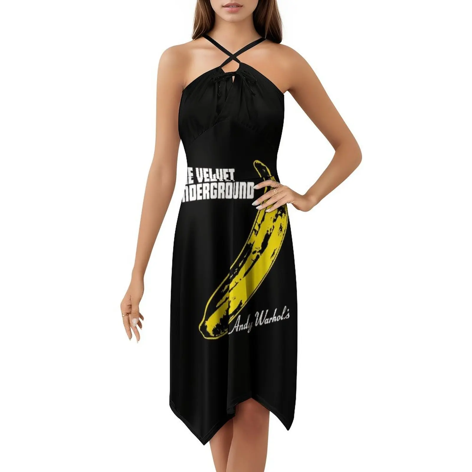فستان Velvet Underground Gif للمعجبين بخط عنق على شكل قلب فستان أنيق للحفلات الصيفية للنساء مروحة Gif مخملية تحت الأرض #5