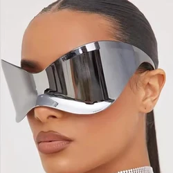 Oversized Futuristic Shield Sunglasses for Women Men Fashion Silver Mask Visor Sun Glasses Female Punk Y2K Eyeglasses