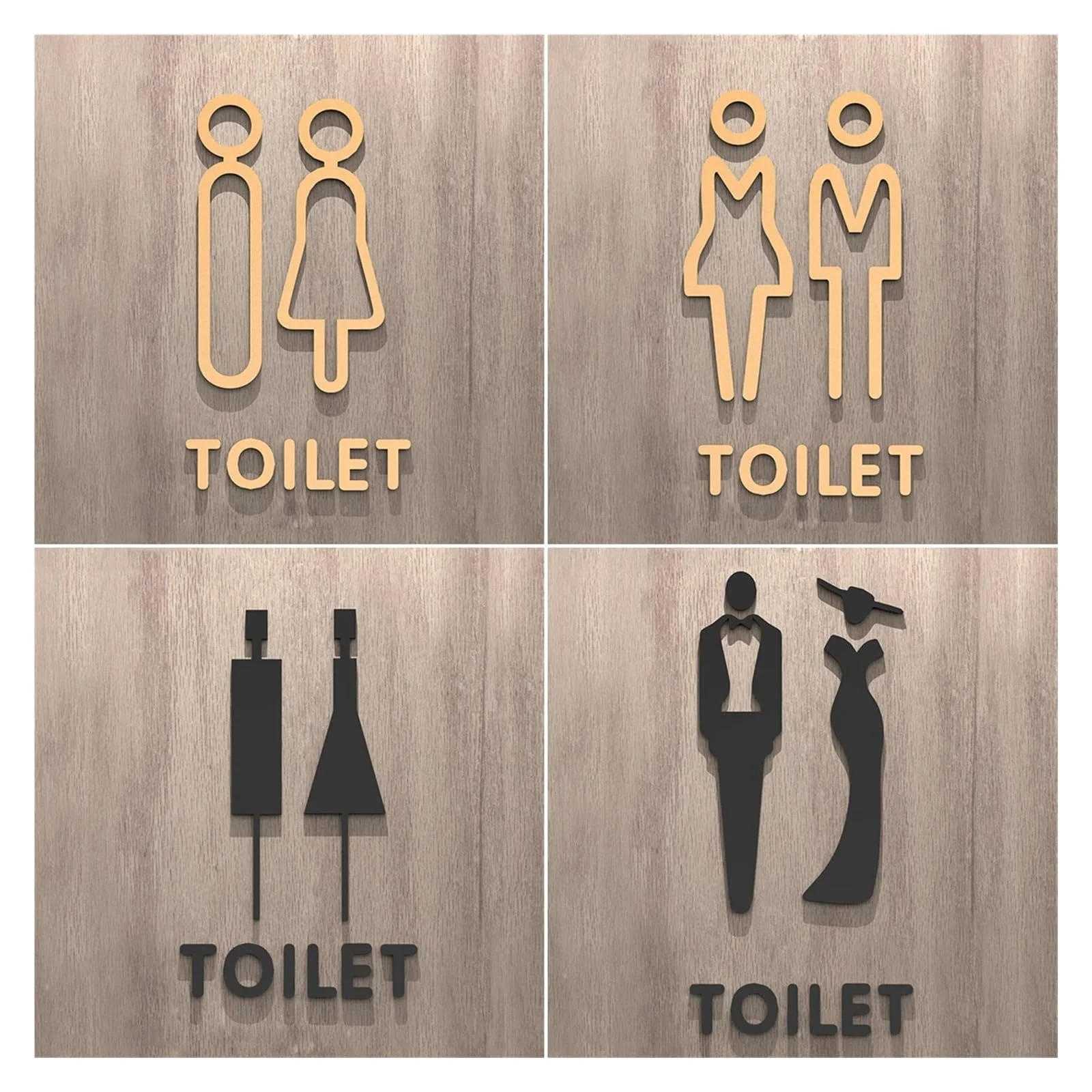 Matte Black Gold 3D Acrylic Toilet Sign Plate Custom Washroom Door Label Waterproof Restroom Signage For Hotel Office Home