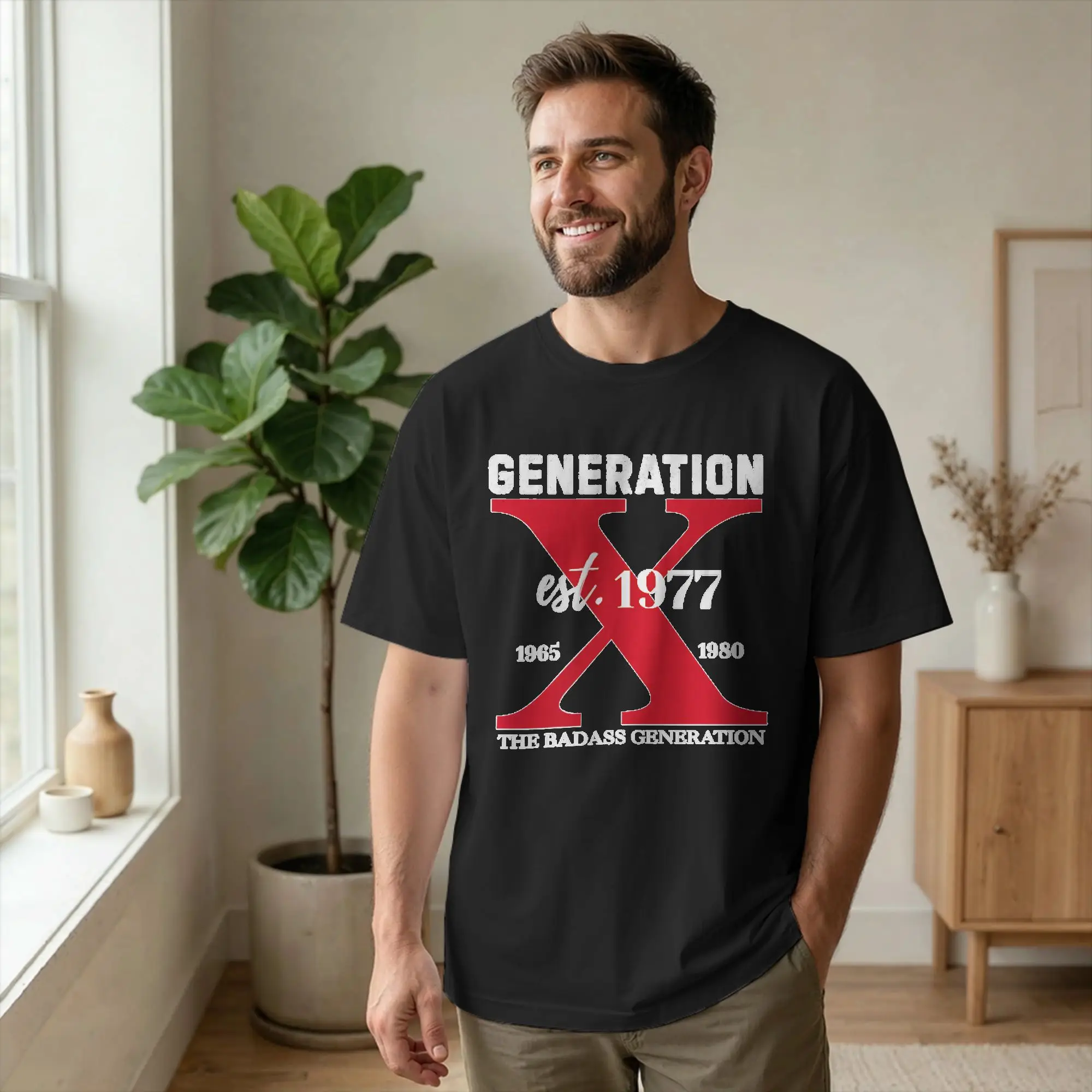 Men T-Shirt The Badass Generation Gen-X 1977 Leisure 100% Cotton Tee Shirt Short Sleeve  T Shirt Crewneck Clothes Summer
