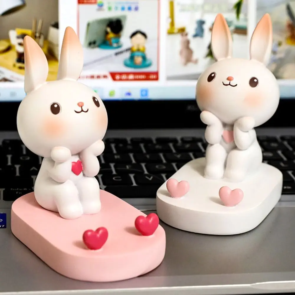

Resin Rabbit Phone Stand Anti-slip Statue Cat Mobile Phone Holder Cartoon DIY Crafts Cat Desk Lazy Bracket