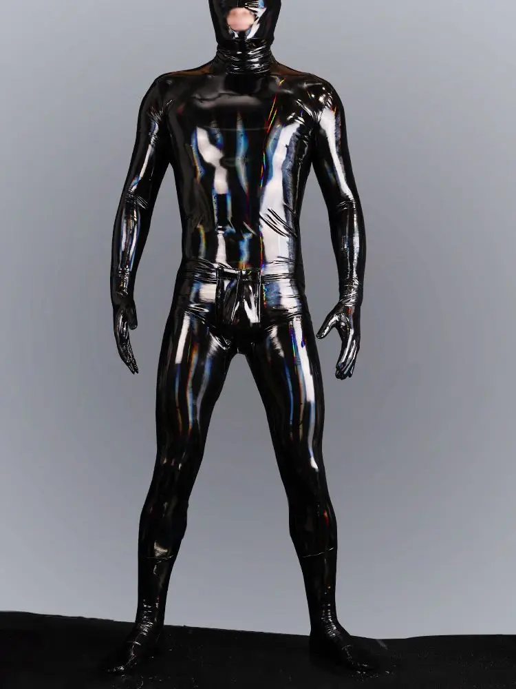 Mens Wet Look PVC Catsuit Laser Shiny PU Leather body collant Cosplay Zentai body siamesi Sexy tuta Unitard Teddies