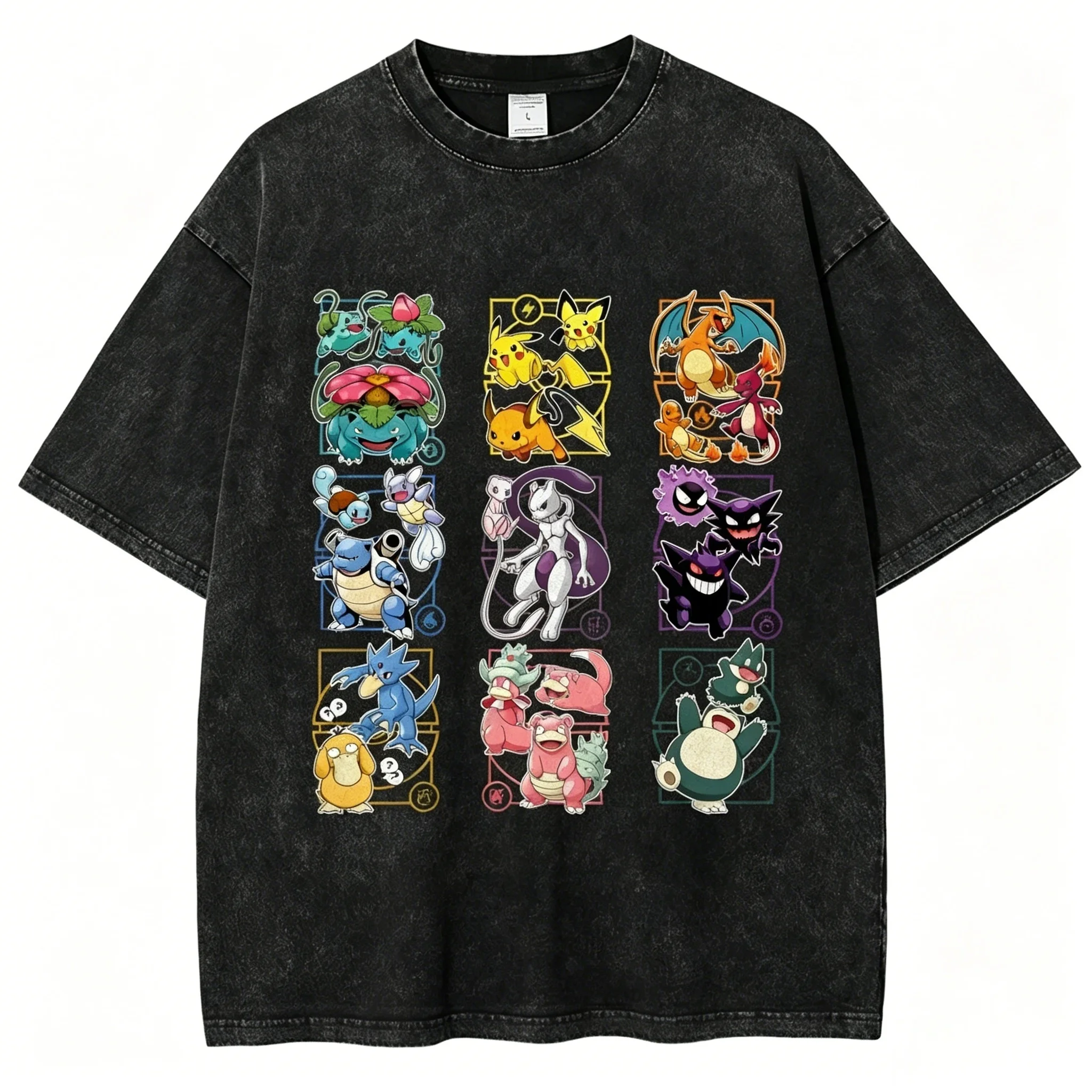 

Cosplay Costume Summer Pokemon Multi Characters Collection Vintage Washed Oversized Tee New High Quality 230GSM Cotton Print Multi Color Casual Top
