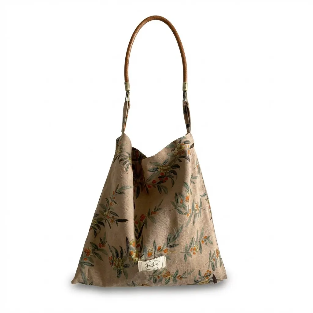 

Women's Vintage Kumquat Floral Print Shoulder Bag Cotton Linen Casual Tote Bag with Leather Strap Daily Commute Shopping Handbag