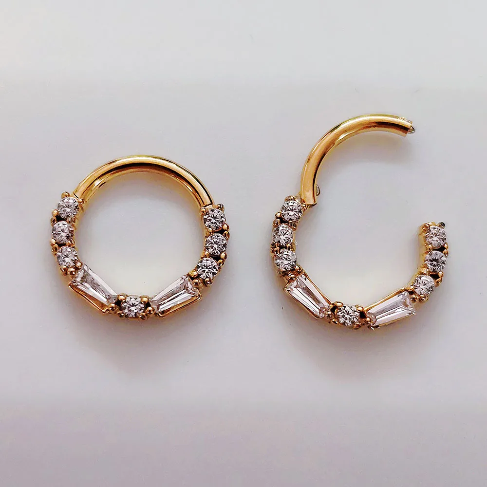 316L Surgical Steel 16G Ladder CZ Septum Piercing Daith Conch Hoop Earring Shiny Clicker Segment Ring Body Jewelry