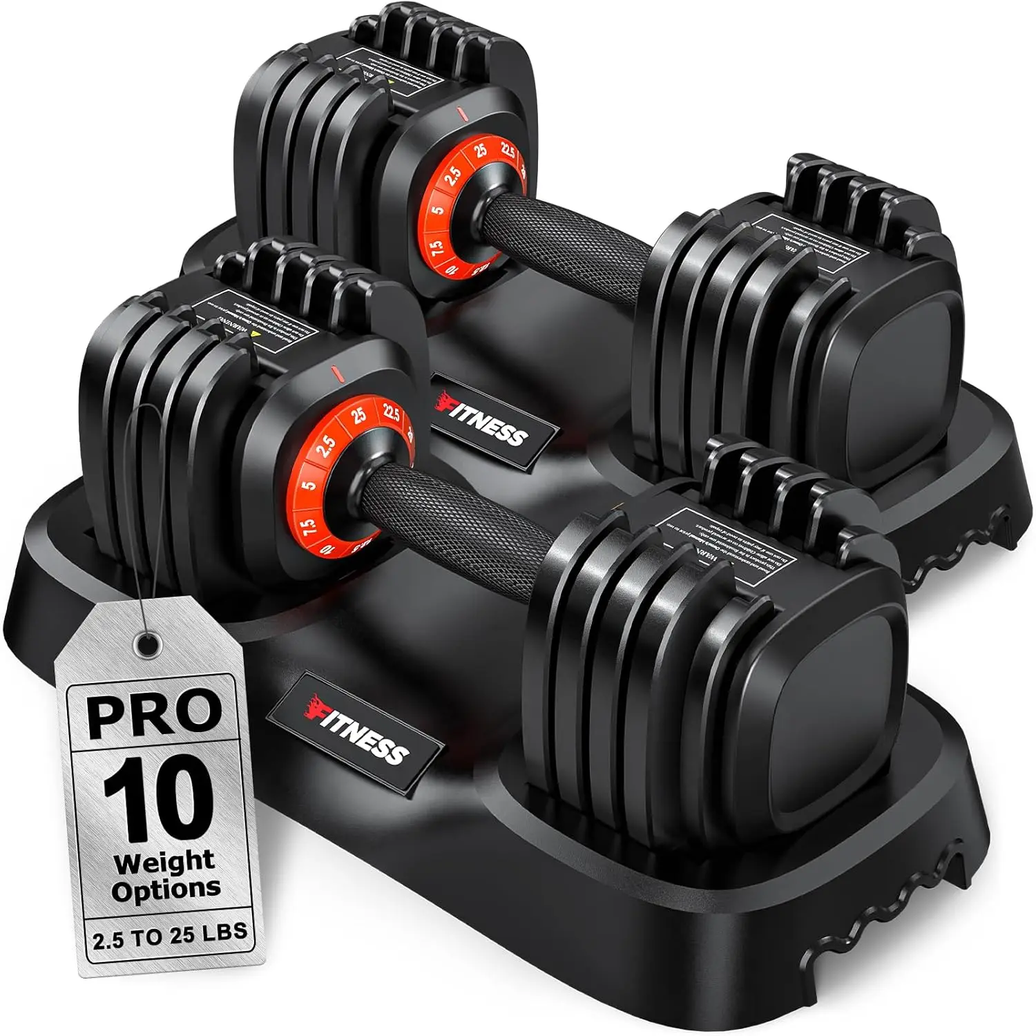 

Adjustable Dumbbell Set of 2 with Anti-Slip Grip, 10 Weight Levels from 2.5-25lbs for Home Gym