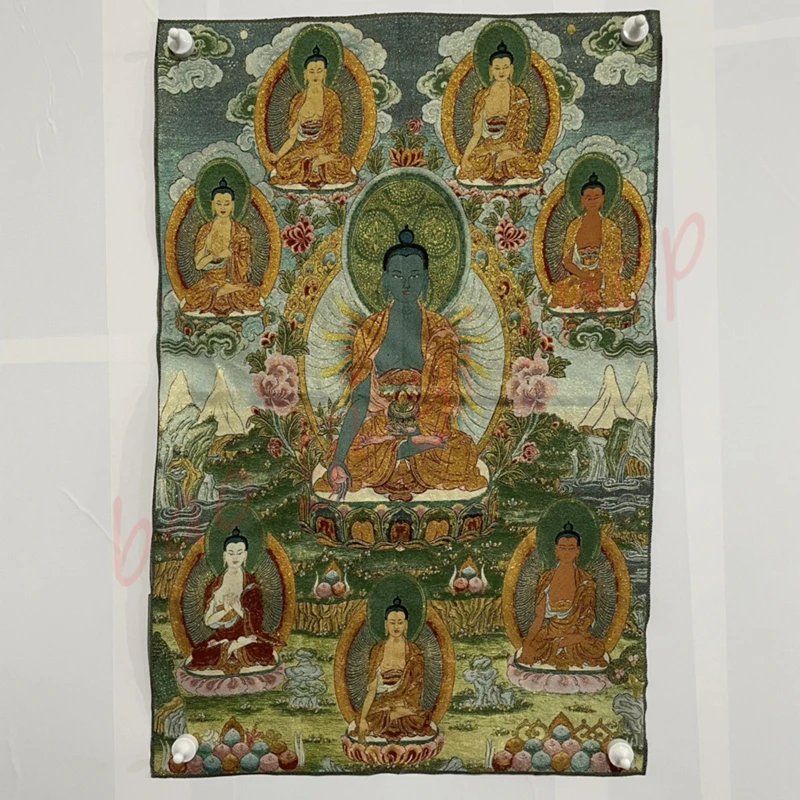 Religious Tangka Buddha brocade painting, Herbalist Buddha,  Exquisite home decoration painting, auspicious Thangka