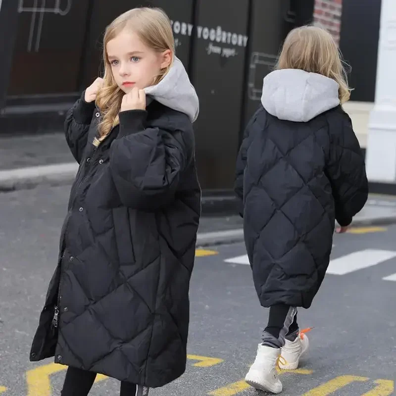 Girls\' Winter Cotton Jacket Children\'s Winter Long Knee Length Boys\' 2023 New Korean Long Cotton Jacket