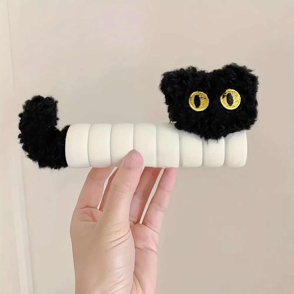 2pcs Cute Black Cat Door Handle Cover Anti-Static Anti-Collision Protector Soft Plush Themed Door Knob Sleeve Bedroom Home Decor