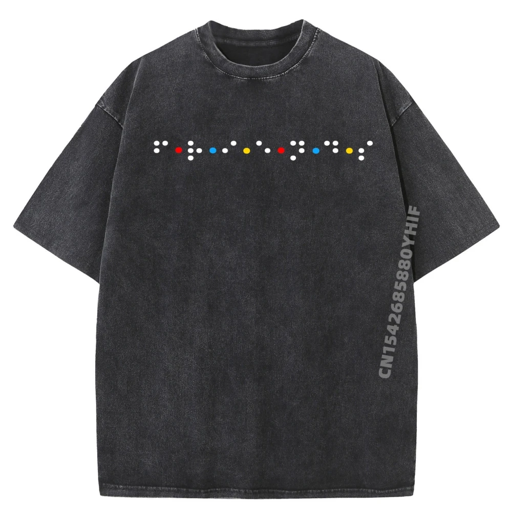 

Braille Language Friends For The Tees Loose Oversized Leisure Short Sleeve All Cotton Female Tshirts Retro Washed Tee-Shirts