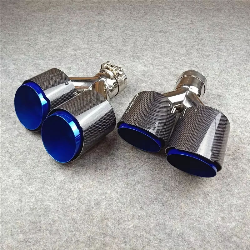 1 Pair Y Model Double Outlet Exhaust Pipe Blue 304 Stainless Steel Muffler Tip Car Universal Tail Throat Racing Nozzles