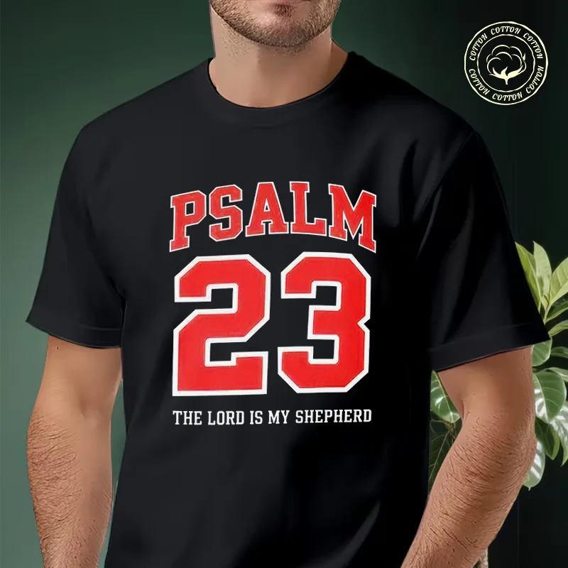 

Motorcycle Psalm 23 Printed T-Shirt Men Cotton Tees O-neck Short Sleeve T Shirt Fashion Hip Hop Tee