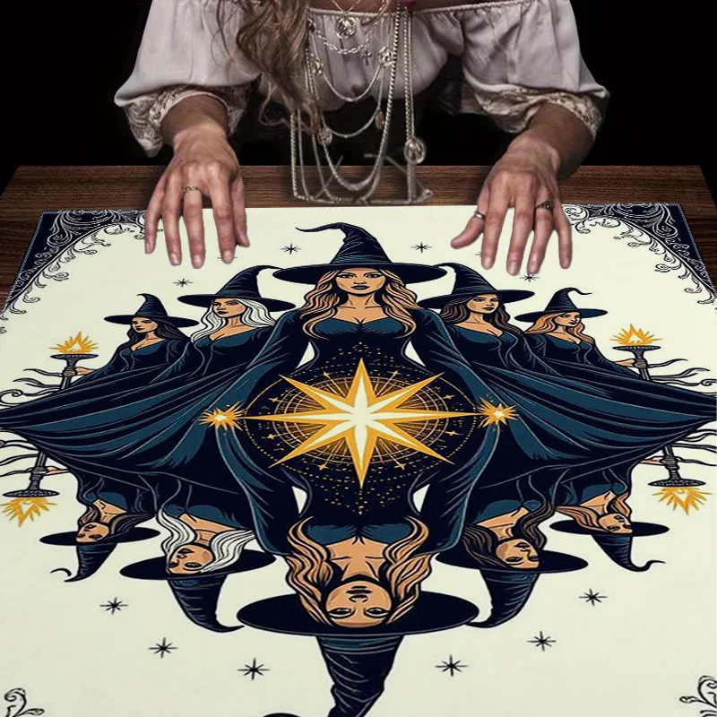 Witch Circle Bohemian Tarot Tablecloth Witchy Aesthetic Boho Witchcraft Decor for Alt Altars and Spooky Vibes