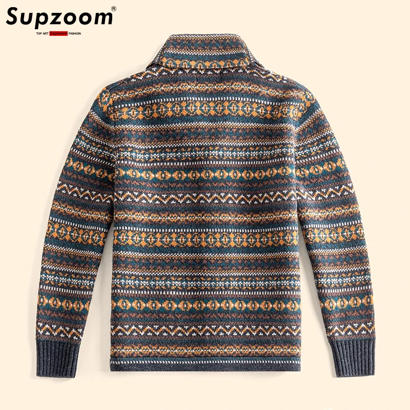 Supzoom Neuankömmling Top Fashion Turn-Down Kragen regelmäßige Baumwolle Cardigan männlich lässig einreihig Knopf Pullover Männer