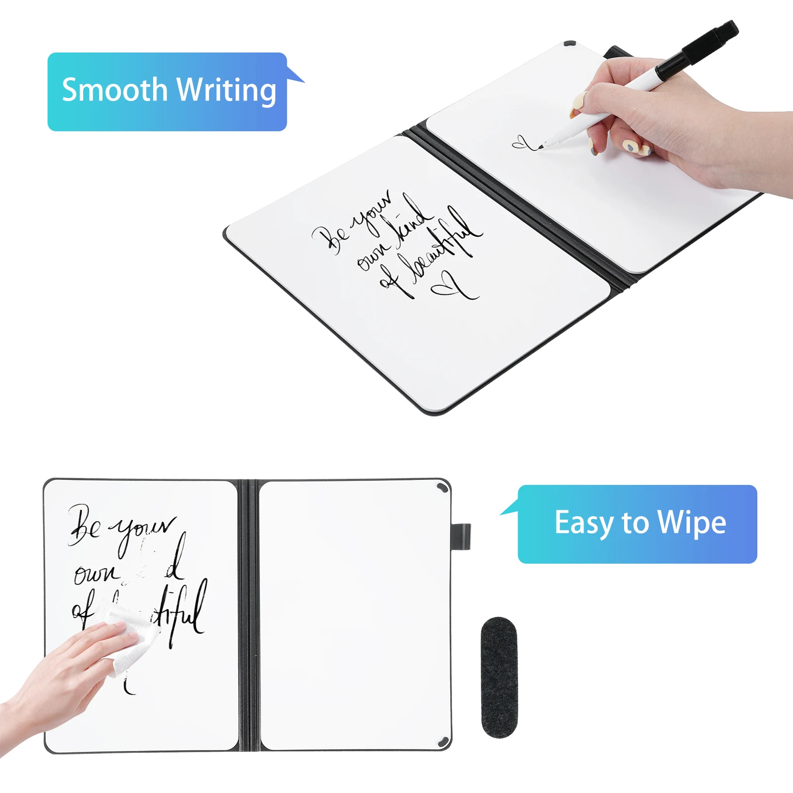 لوح أبيض بمسح جاف على الوجهين ، لوح كتابة محمول مع علامة ، ممحاة رغوة للطلاب ، اجتماع مكتب المدرسة ، A5