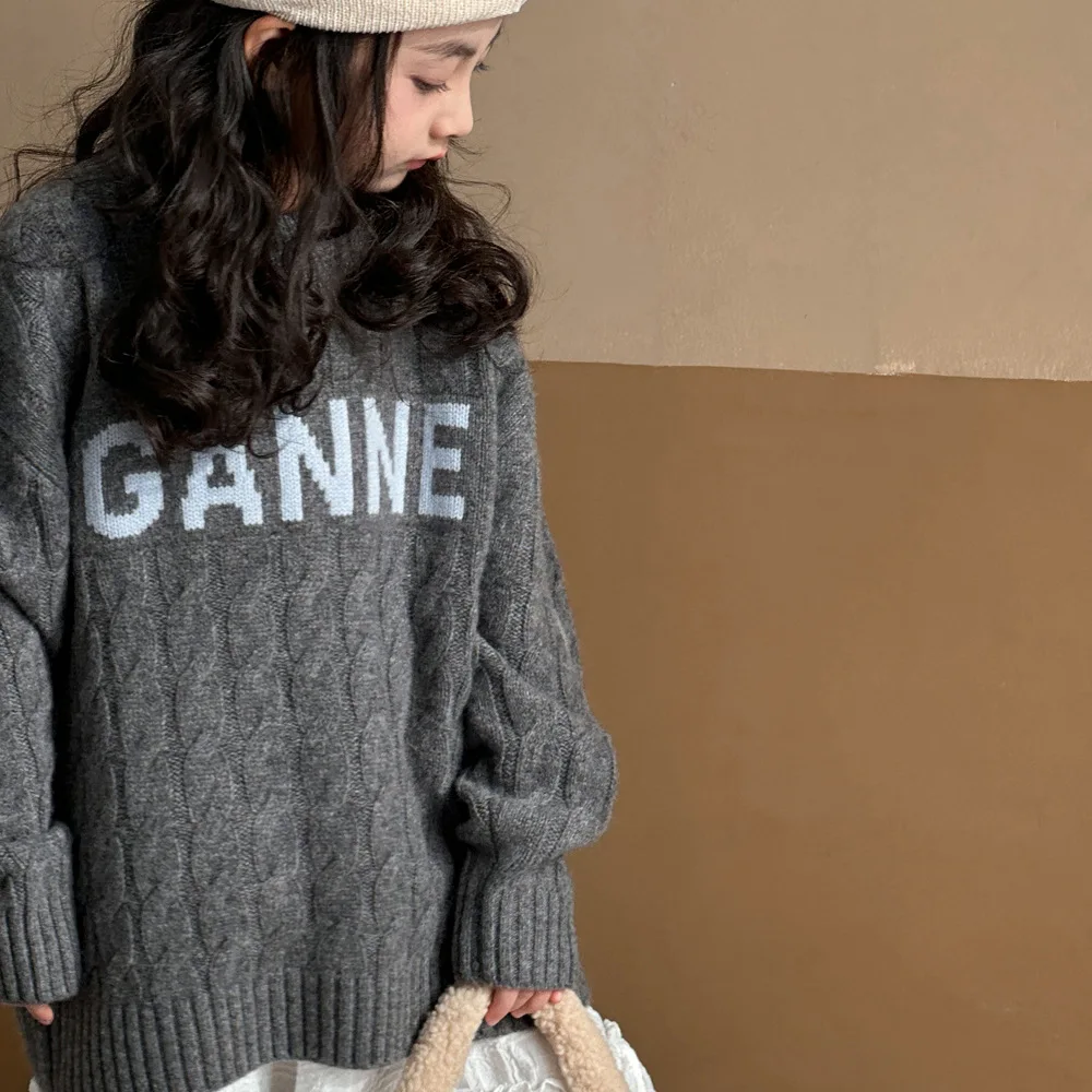 

Girls Sweater 2024 Autumn New Childrens Clothes Korean Style Chunky Sweater Sweater Children Casual Simple and All-match