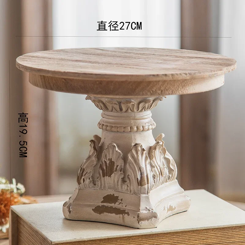 Antique Decor Pedestal Round Wooden Coffee Table Dessert Cake Rack Display Table Wood Cake Stand