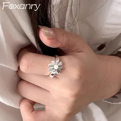 Foxanry Silver Color Daisy Flower Rings For Women Girls Minimalist Creative Design Sweet Elegant Summer Daily Party Jewelry Gift