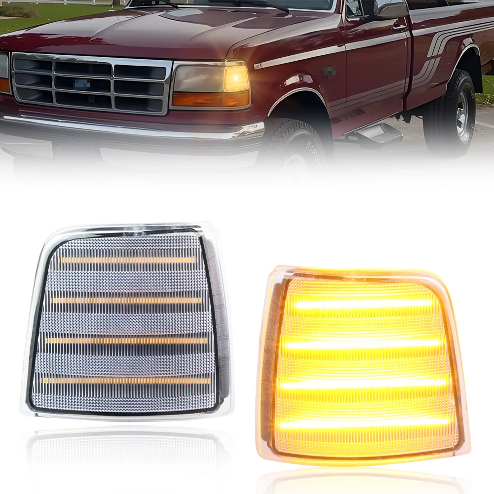 

2PCS Front Corner Light Side Marker Light Turn Signal Light W/LED For 1992-1997 Ford Bronco/F150/F250/F350/F53/F59/F-Super Duty