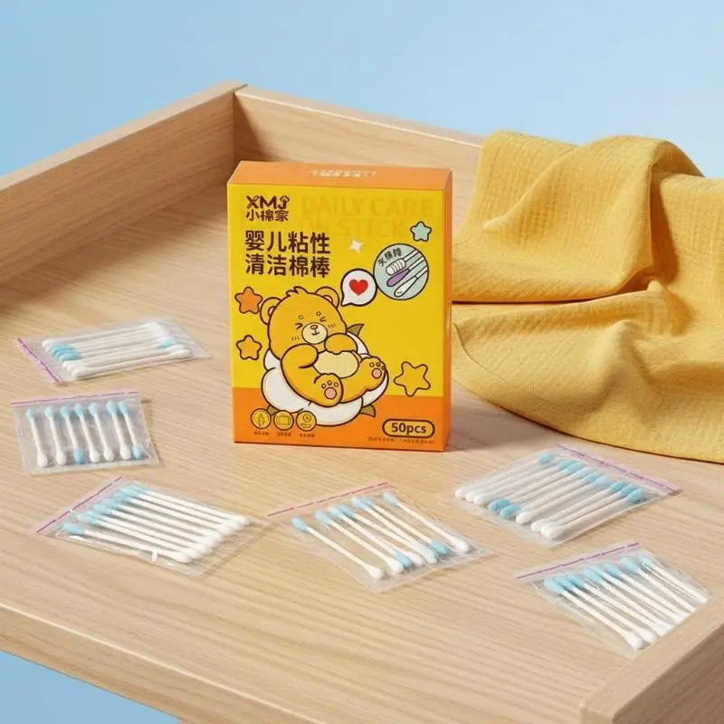 50pcs Disposable Sticky Ear Swabs Pick Reusable Ear Cleaner Soft Cotton Ear Wax Removal Tool Earwax Remover For Older Adult Kid