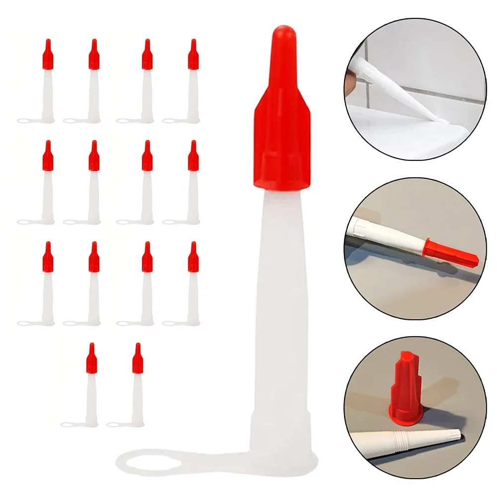 15pcs Silicone Tube Nozzle Cap Replacement Tips Caulk With Red Nozzle Cartridge Spare Sealing Glue-Gun -Barrel Glue Nozzle