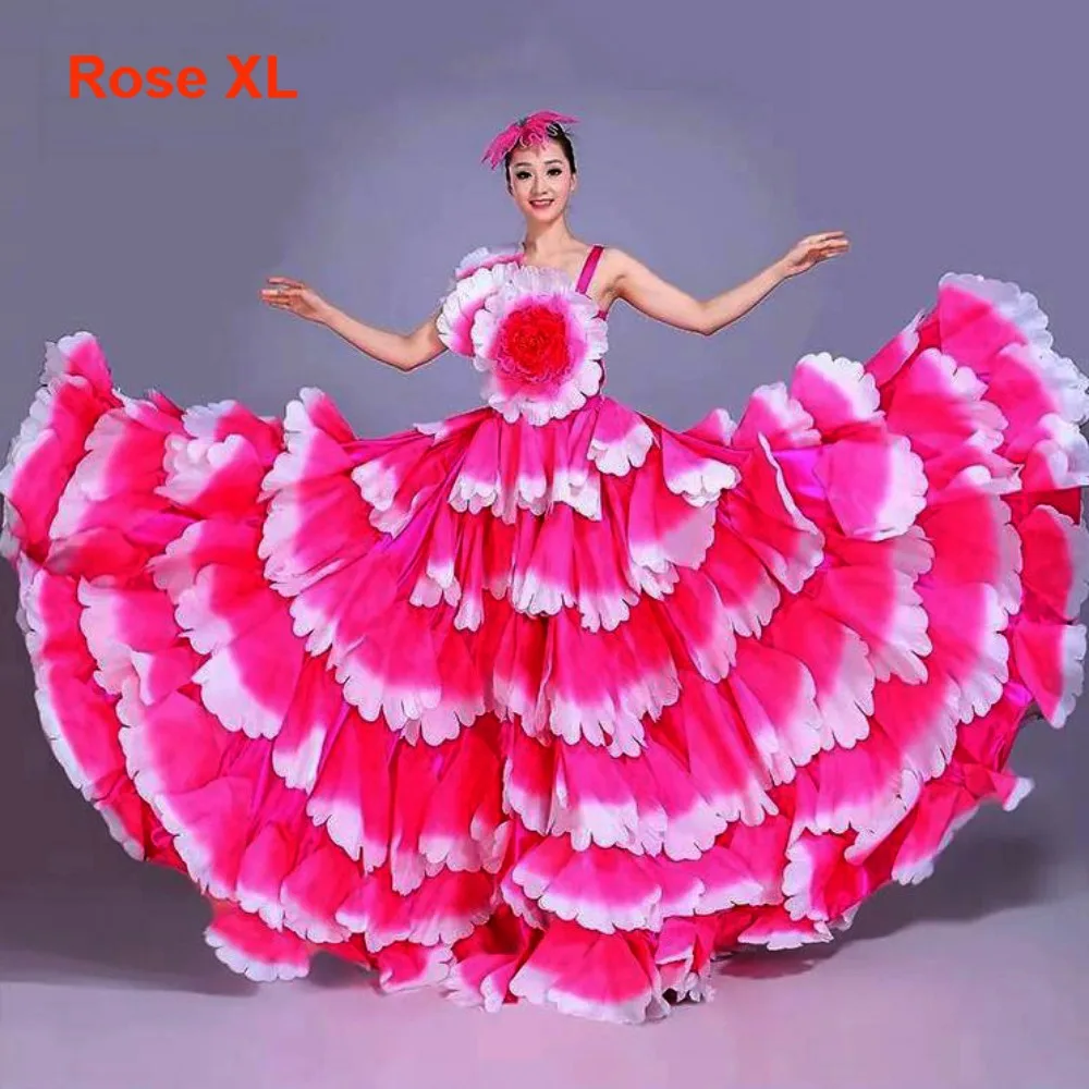 

Высокое качество, 180-360 градусов, большая распашная юбка-лепесток, 3 цвета, размеры S, M, L, XL, женское длинное платье для танцев с открытием, платье с лепестками для бульфика