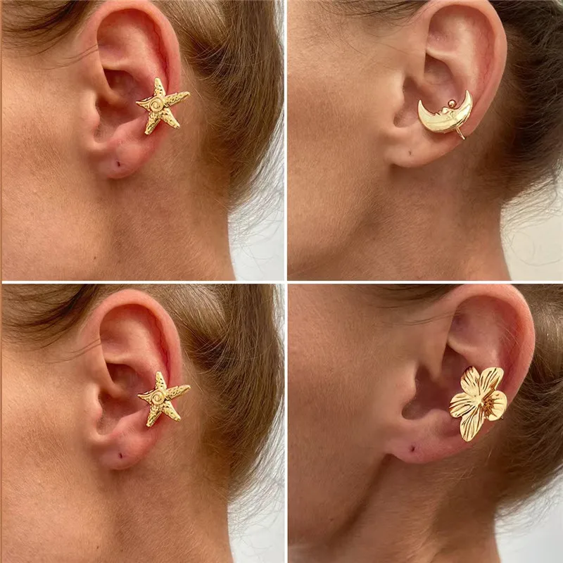 Europese en Amerikaanse legering bloem maan clip-on oorbellen, uniek en modieus ontwerp, high-end gevoel, damessieraden, geschikt