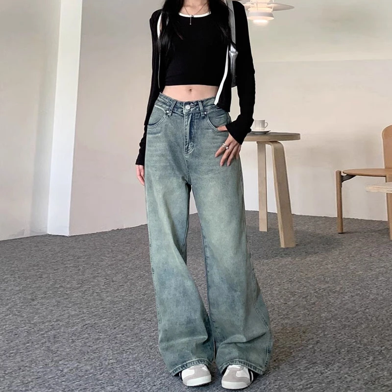 2024 Wide-Leg Jeans Women's Fashion Design Sense Straight Pants Loose Drape Pants Casual Fashion Straight Leg Women's Jeans