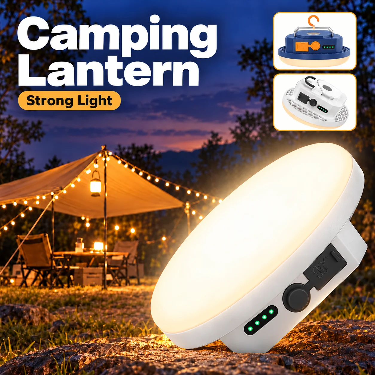 LED Camping Lantern Rechargeable Magnetic Portable Flashlight Tent Lamp Type C Power Bank 3 Brightness Levels for Fishing Work
