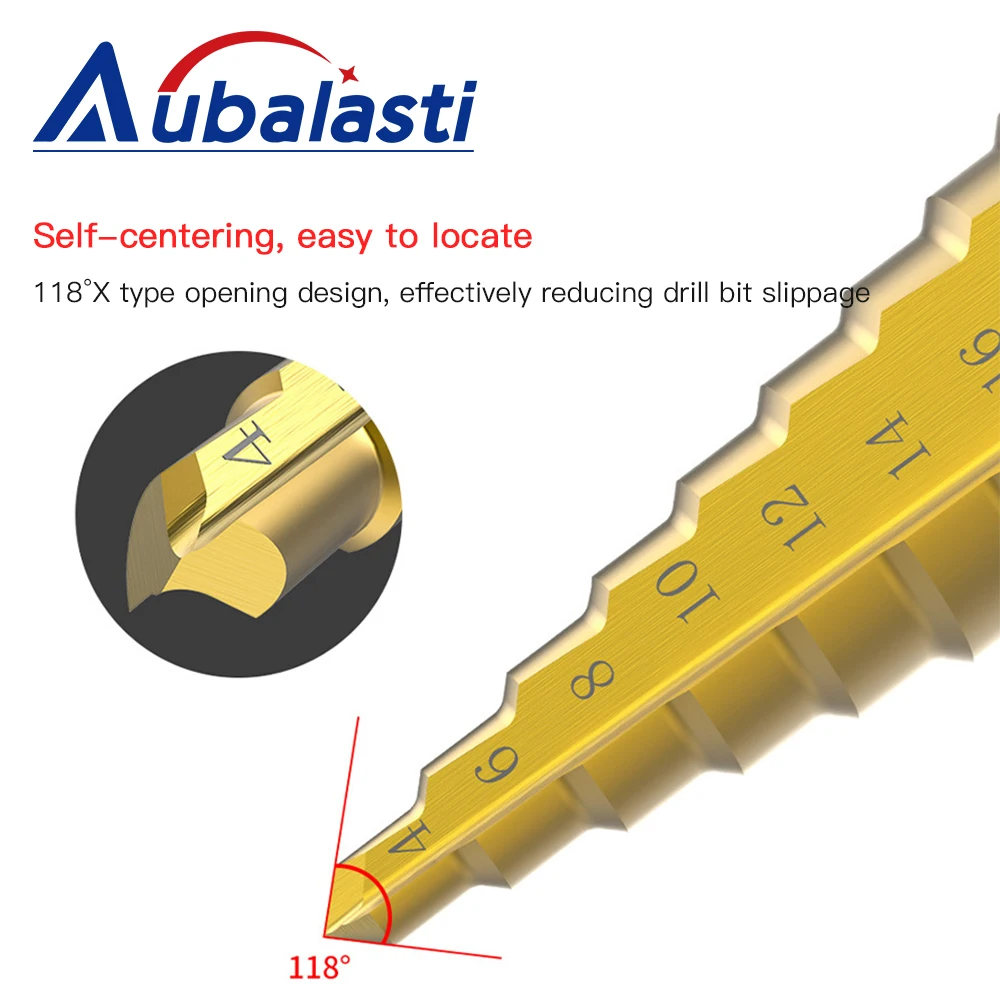 

3-12mm 4-12mm 4-20mm 4-32mm Rotary or Straight Groove Step Drill Bit Titanium Coated Wood Metal Hole Cutter Core Drilling Tools