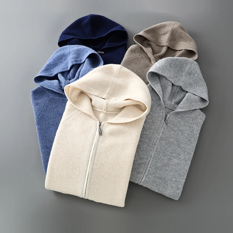 الكلاسيكية الرجال محبوك Yuanbao إبرة مقنعين سترة نقية الاسترالية رداء علوي من الصوف سستة تصميم جودة عالية الدفء فضفاض القمم