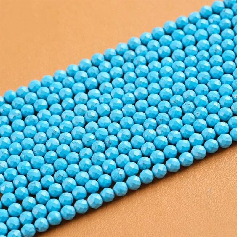

Natural Stone Beads 2 3 4mm Faceted Blue Turquoise Gemstone Bead Loose Spacer Beads For Jewelry Making DIY Bracelet 15'' Inch