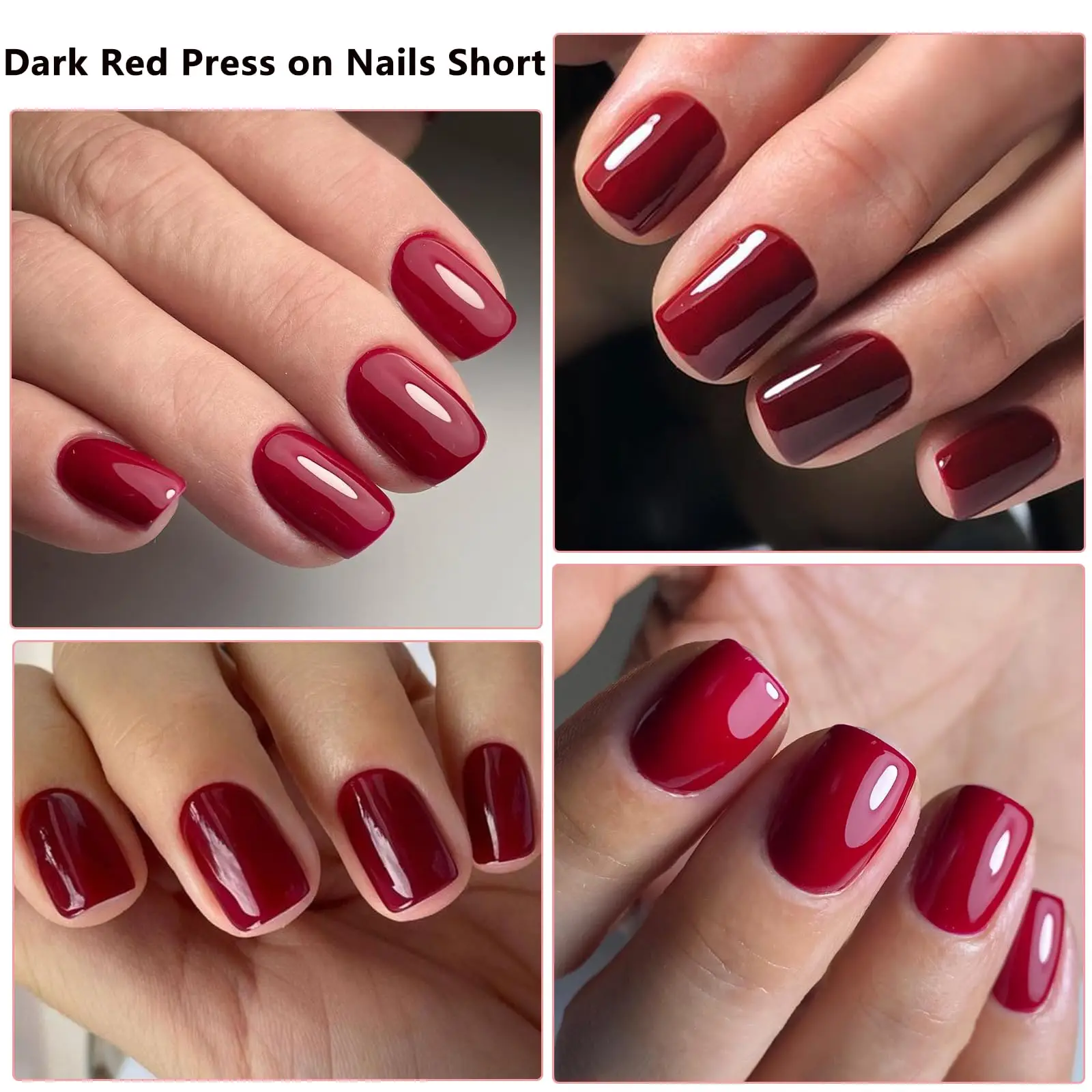 120Pcs Cherry Red Short Square Press On Nail 1*Box Glossy Red Fingernails Square Fake Nails Full-Cover Short Red Square Nail Tip_voghion.com