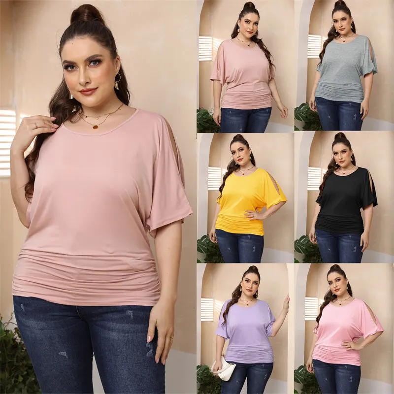 plus Size Summer Women's T-irt Blouse Comfortable Street Sle Loose Fit Cotton round Ne ort Sve Printed Top